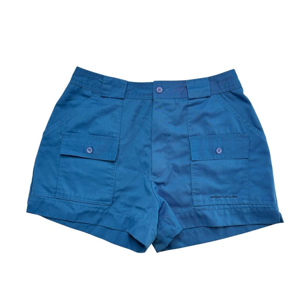 Vintage 70s 80s Powder Blue Sport Twill Cargo Shorts Size 14 Womens Active